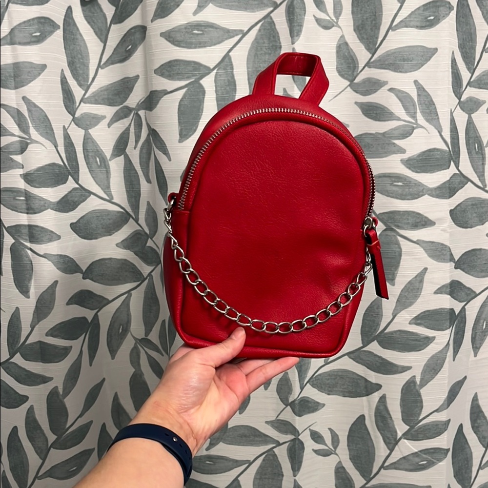 Red Faux Leather Mini Backpack